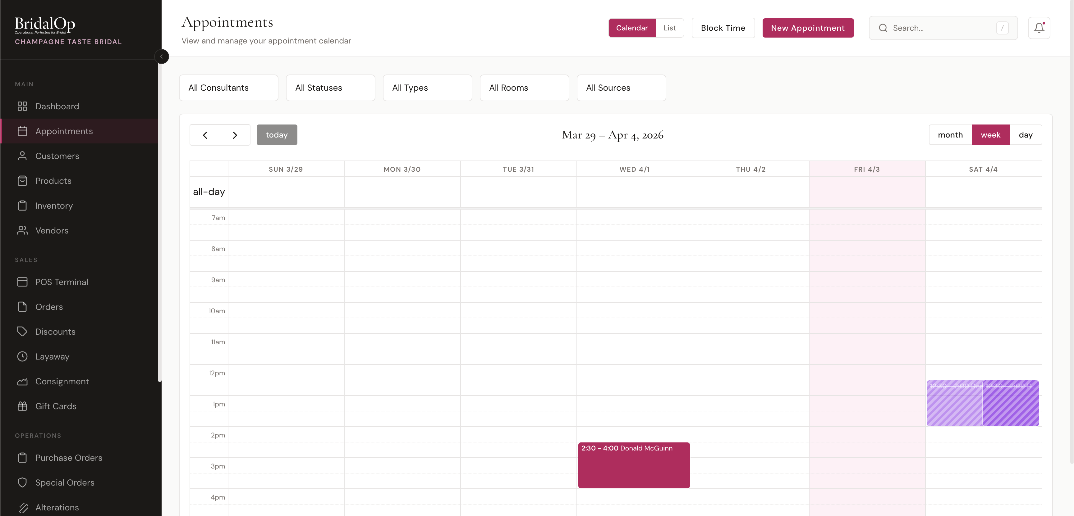 Appointments Calendar View