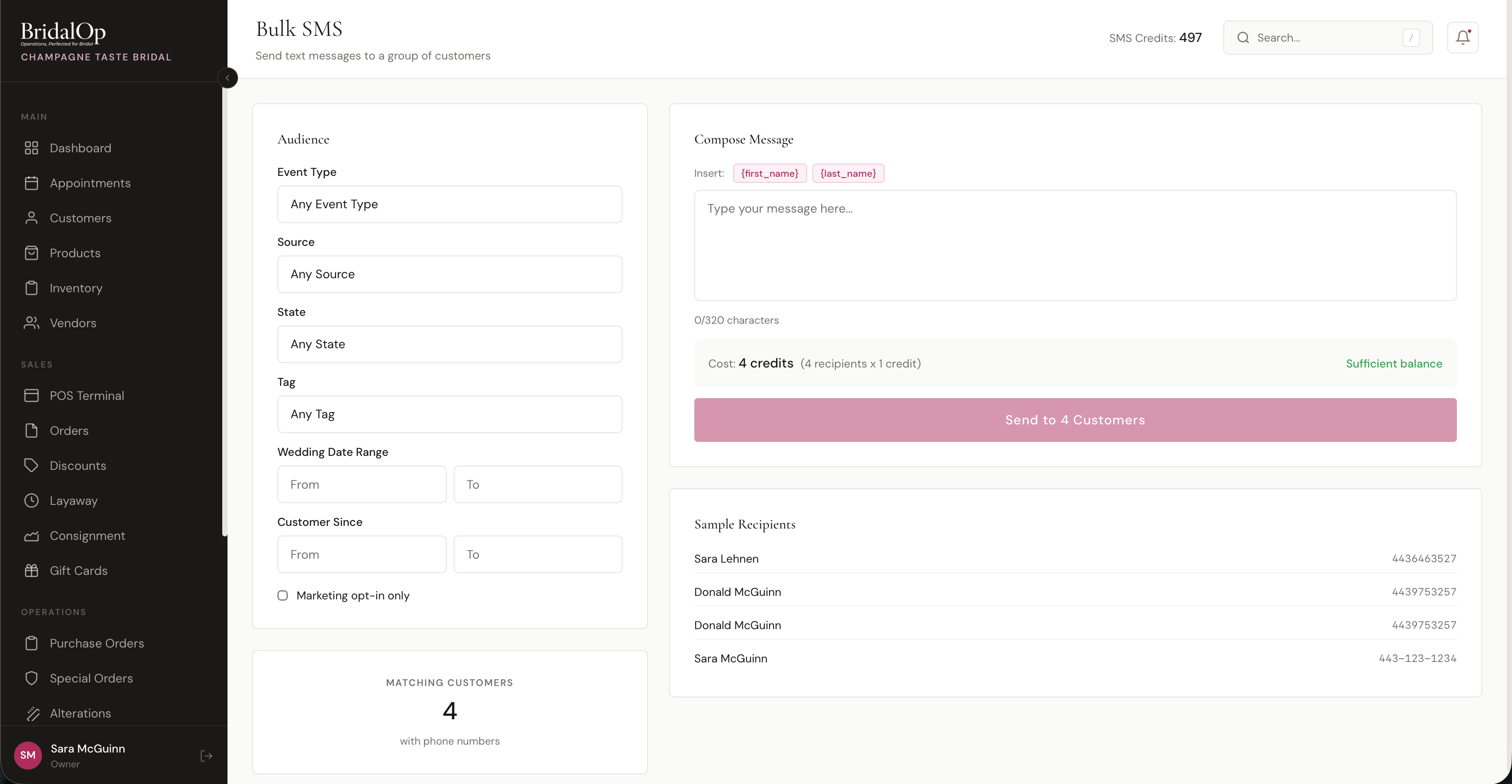 Bulk SMS page