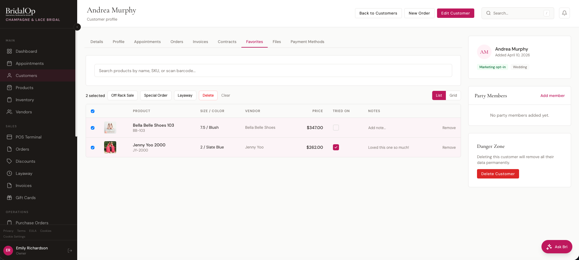 Favorites tab