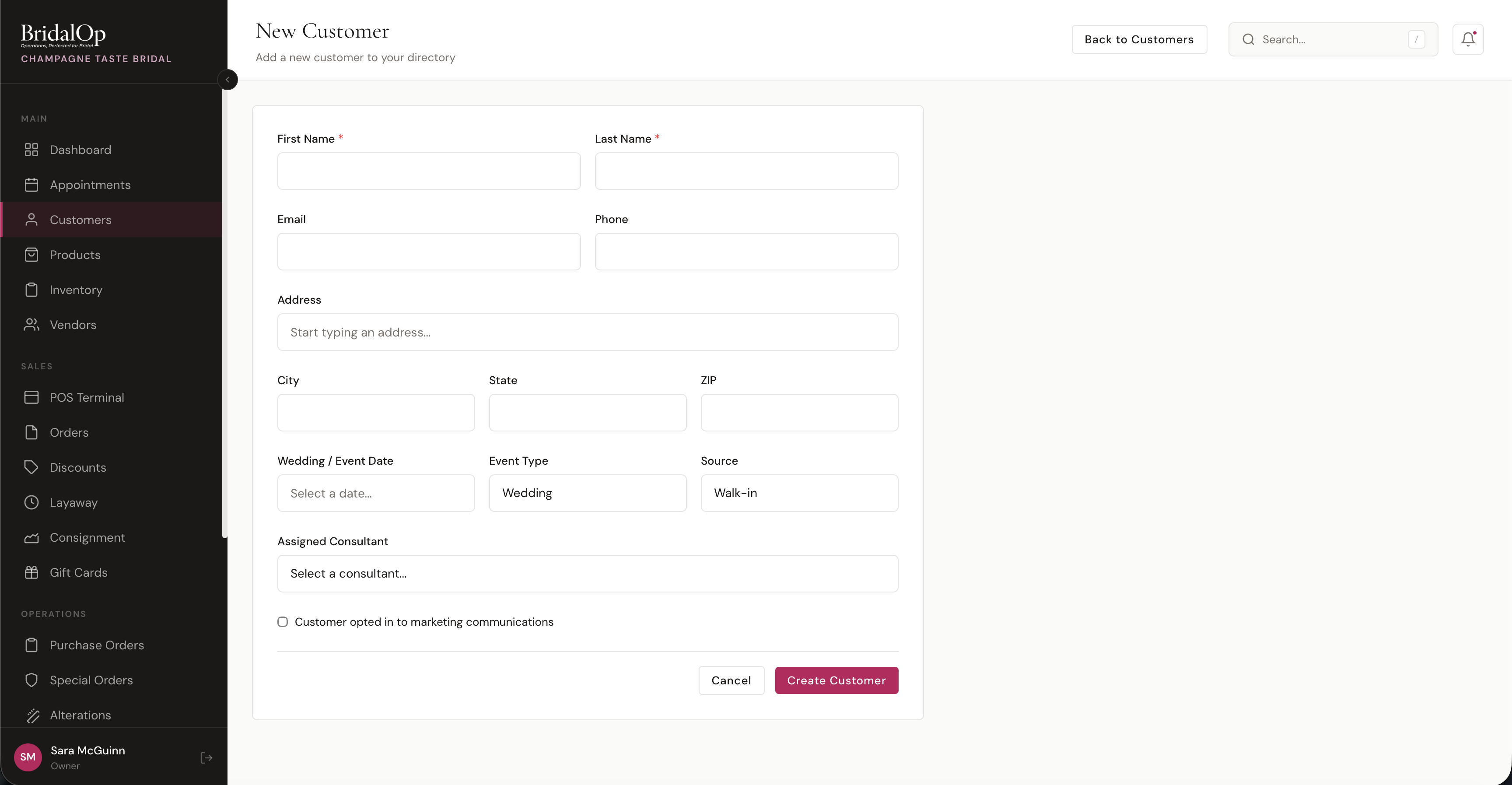 New Customer Form