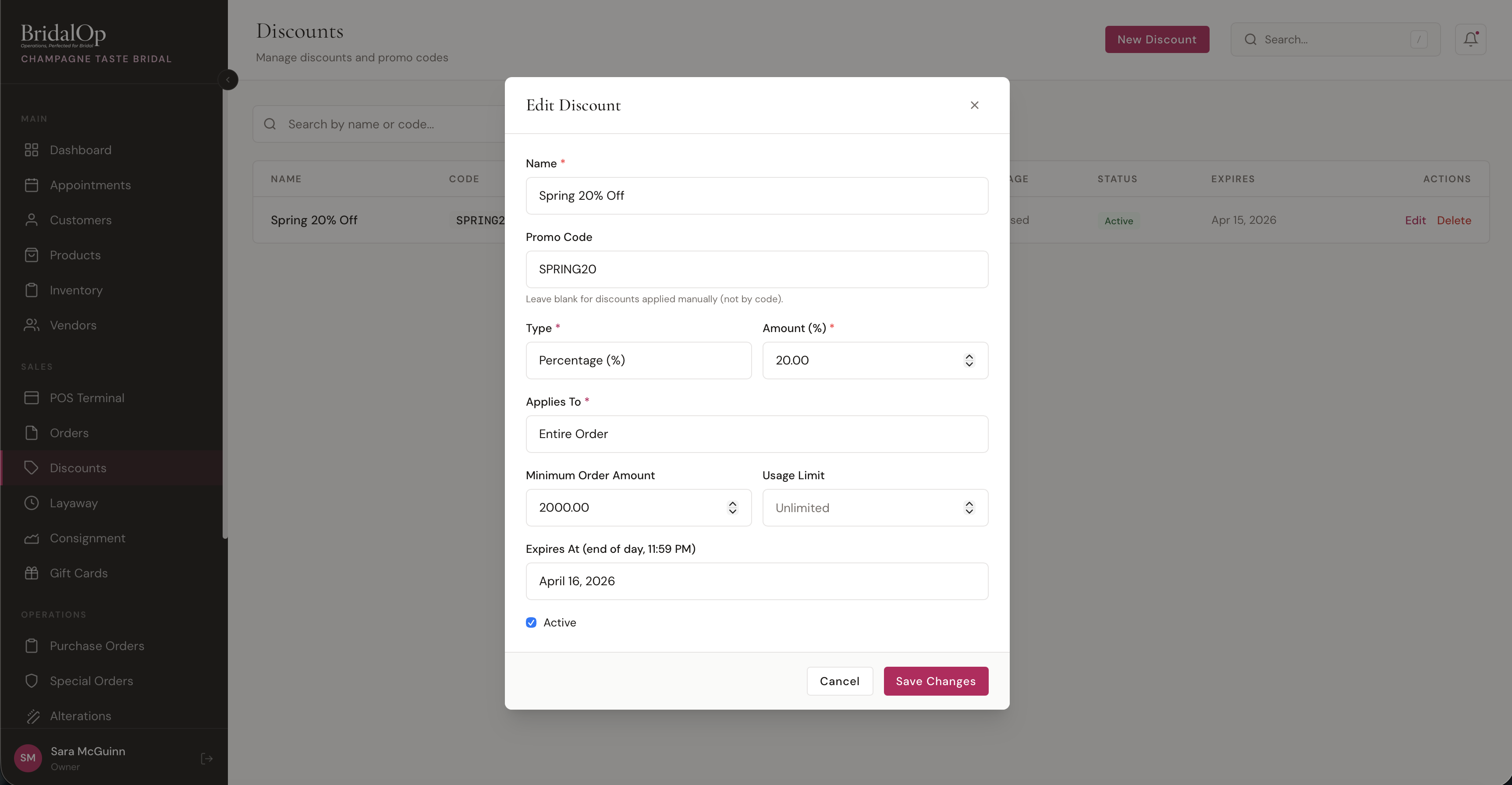 Edit Discount modal