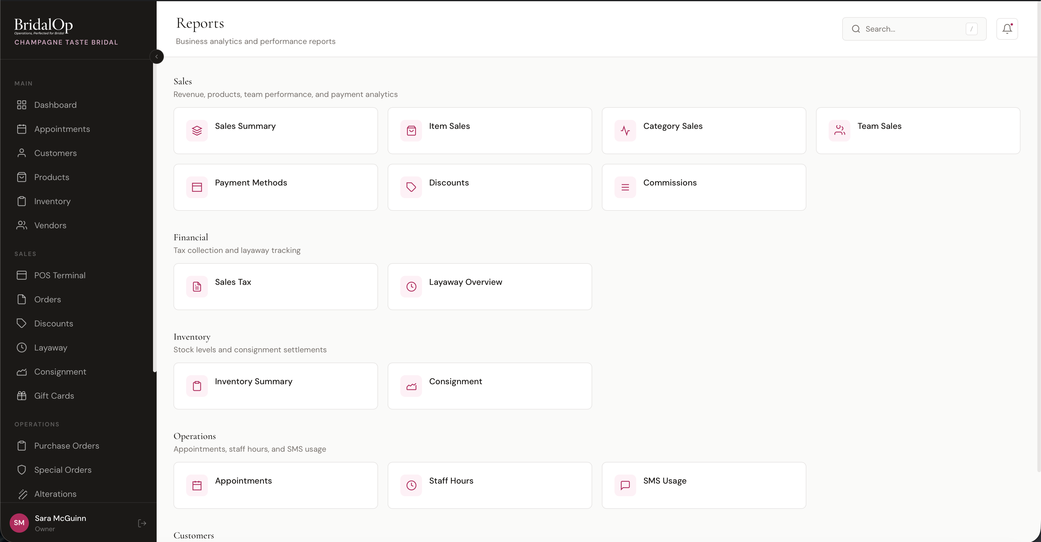 Reports page