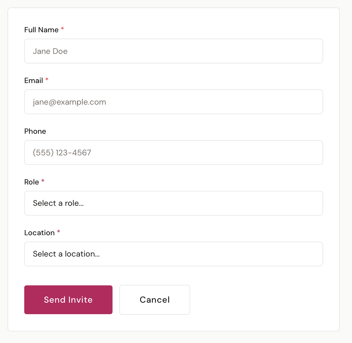 Invite staff form