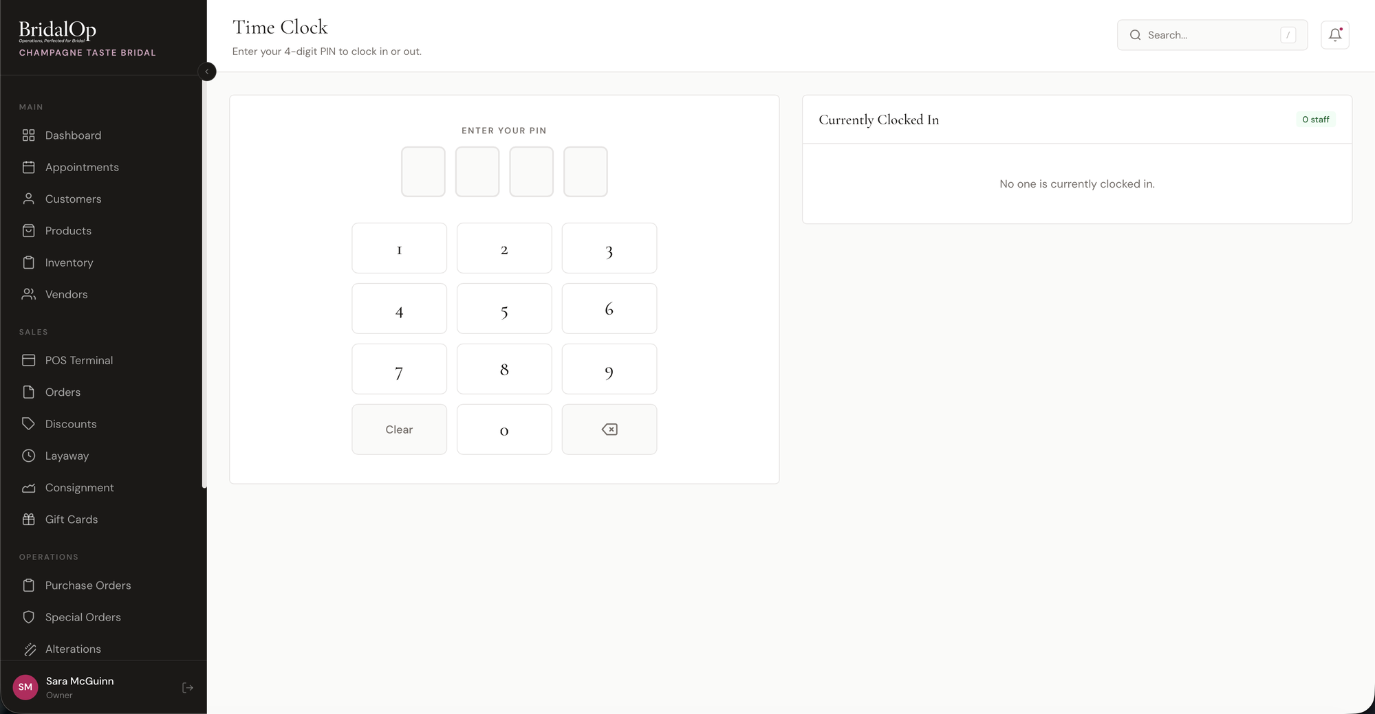 Time Clock PIN pad