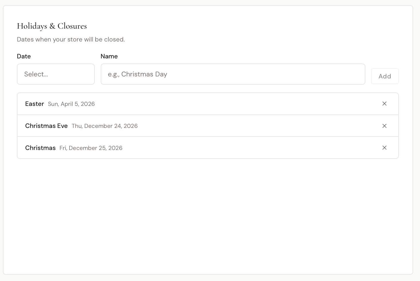 Holidays & Closures